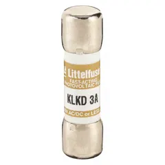 Fast-acting cylindrical fuse rated 3 A, 600 V AC and 600 V DC. Midget size (13/32 in x 1 1/2 in) for use in fuse holders. Provides overcurrent protection in industrial control panels, power supplies, and DC circuits requiring reliable short-circuit interruption.