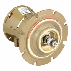 Bearing assembly for in-line circulating pumps, compatible with H-63 series. Includes bronze cover plate. Supports rotating shaft in fluid circulation systems.