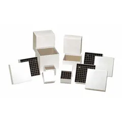 Cardboard divider for organizing samples within cold storage boxes. Overall width 4 7/8 inches. Compatible with manufacturer model R3016A. Used to separate vials or tubes in laboratory freezers.