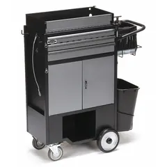 This heavy-duty tool utility cart provides mobile storage for tools and parts in industrial workshops, maintenance facilities, and assembly lines. It measures 37 1/2 inches wide, 14 1/2 inches deep, and 45 inches high, with no lid. The cart includes a padlock for securing contents during transport or storage.