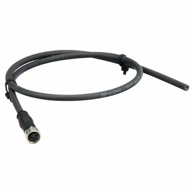 HARTING Cordset: M8 Female Straight X Bare Wire, 4 Pins, Black, PUR, 1 m Cable Lg - Single-Ended Cordsets with PUR Jacket for Twisting Applications