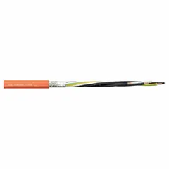 Single-conductor copper motor cable rated 1000 V with PVC jacket and integrated ground. Flame retardant per CEI 20-35. Suitable for continuous flexing in cable carriers, robotic arms, and moving machinery where repeated bending occurs. Minimum bend radius: 8x OD fixed, 12x OD flexible, 15x OD in e-chain.