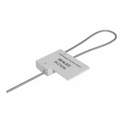 Steel adjustable-length cable seals with a 12-inch cable length and 1/16-inch diameter. Each seal is sequentially numbered and includes a barcode, with black 'Sealed' marking. Supplied in a 50-pack. Used for tamper-evident security on cargo, meters, and industrial equipment.
