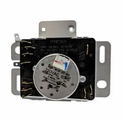 OEM replacement dryer timer for controlling drying cycles. Manages timed intervals for heat, tumble, and cool-down phases. Suitable for use in compatible dryers.