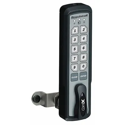 COMPX REGULATOR Electronic Keyless Lock: Cam Latch, 1 1/2 in Body Ht, 5 7/16 in Body Wd - Electronic Keypad Cabinet & Locker Locks