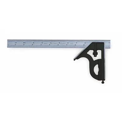 STARRETT Combination Square: SAE, Steel, Brushed, 12 in Blade Lg - Machinist Precision Steel Combination Squares