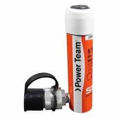 Single-acting hydraulic ram with 5 ton nominal capacity and 3 in nominal stroke length. Used for lifting, pressing, and positioning in industrial maintenance, construction, and manufacturing applications such as pulling bearings, bending metal, or aligning heavy equipment.