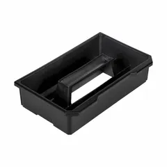 Gray plastic organizer tray designed for use with MODBox tool boxes. Includes one divider to separate tools and small parts. Measures 8 3/16 in W x 3 1/2 in H x 13 5/16 in L.
