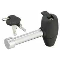 This REESE receiver lock secures a trailer hitch receiver to prevent theft. It is a universal lock designed for Vehicle Class II hitches. Supplied with two keys, the lock is finished in silver