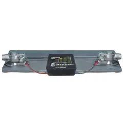 This 12V battery monitor and surge protector helps prevent over-discharge and extends battery life in commercial vehicles, trucks, and equipment. It measures 20 inches long by 2 1/8 inches wide and is finished in black. Suitable for use with 12V batteries in fleet and vehicle maintenance applications.
