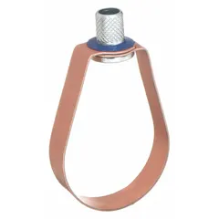 This non-cushioned loop hanger supports 1/2 in pipe from 3/8 in threaded rod. Made of steel with a copper-plated finish, it has a load capacity of 180 lb. Suitable for use in piping systems where corrosion resistance is needed.