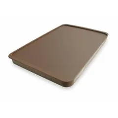 Brown lid designed for use with X-Trays in correctional settings. Overall width 9 1/2 in. Not NSF certified. Provides a cover for food trays during storage or transport.