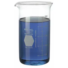 Tall form beaker with 100 mL (3.38 fl oz) capacity, made from Type I colorless borosilicate glass. Autoclavable and meets USP Type I specifications. Suitable for mixing, heating, and measuring liquids in laboratory settings.