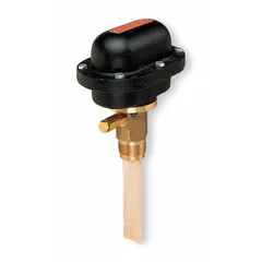 Paddle-type flow switch for detecting flow or no-flow conditions in liquid piping systems. Brass body with 1 1/4 in NPT connection, suitable for pipe sizes from 1 1/4 in to 16 in. SPDT contact rated 7.4 A full load at 120 V AC. NEMA 7/9 enclosure with hazardous location rating Class I, Div 1 and 2, Group C, D.