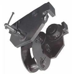 Cast iron push trolley for mounting a hoist on an I-beam. Supports manual movement of loads along the beam. Fits beam flange widths from 6 to 12 inches. Maximum hoist load capacity of 20,000 lb.