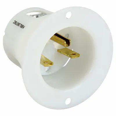 HUBBELL Straight Blade Inlet: 6-15P, White, 250V AC, 15 A, 2 Pole, 3 Blade - General Purpose Inlets