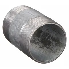 Galvanized steel welded pipe nipple with Schedule 40 wall thickness. Male NPT threads on both ends for connecting pipe fittings in water, air, and low-pressure steam systems. Rated to 150 psi at 150°F. Made in USA.