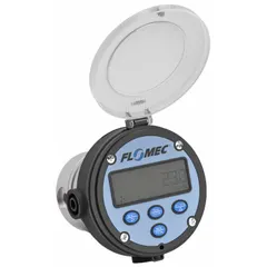 This oval gear totalizer features a Noryl body with 1/8 in FNPT connections and a digital display. It provides a 4-20 mA output with +/-0.5% accuracy and operates at a maximum voltage of 36V DC. Suitable for totalizing fuel flow in industrial applications.