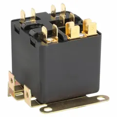 This fixed-potential relay is designed for motor-start circuits and HVAC systems to disconnect start capacitors when the motor reaches a preset voltage. It features a SPST contact form, a coil voltage of 332V AC, and a maximum drop-out voltage of 100V AC. The relay can be mounted in any position.