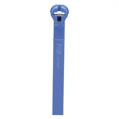 Standard-duty metal-detectable cable tie for applications requiring contamination detection, such as food processing or cleanroom environments. Blue color, 0.18 in width, 14 in length, 4 in maximum bundle diameter. Pack of 100. Not for outdoor use.