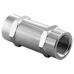 This HAM-LET poppet check valve features an inline valve body with a 316 stainless steel seat. Designed for water media, it is used to prevent backflow in industrial process lines, instrumentation panels, and skid-mounted assemblies.