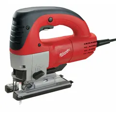 D-handle corded jigsaw with orbital action and a maximum stroke rate of 3,000 strokes per minute. Features a 1-inch stroke length for cutting wood, metal, and plastic in construction and fabrication applications.