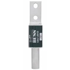 Cable-to-bolt limiter fuse for 250 kcmil copper conductors rated 600 V AC. Features a tube-to-offset bolt connector type. Used in power distribution systems to protect conductors from fault currents.