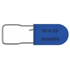 Plastic padlock seal with a 1 3/16 in metal hasp and 100 lb breaking strength. Features black sequential numbering and 'Sealed' marking. Supplied in a 50-pack. Used for tamper-evidence and securing containers, cabinets, and meters in logistics and industrial settings.