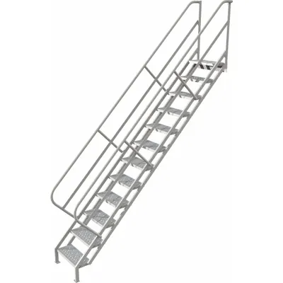 TRI-ARC Portable Stairs: 12.7 ft Overall Ht, Steel, 450 lb Load Capacity, Perforated - Steel Stairs