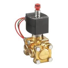 This 3-way/2-position normally closed solenoid valve from REDHAT features a 3/8 in pipe size and operates on 24V DC. The watertight coil enclosure provides protection in washdown or outdoor environments. Suitable for controlling the flow of air, water, or light oil in industrial automation and fluid-handling systems.