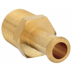 This rigid straight hose fitting connects 3/8 in I.D. hose to NPT-threaded ports. The barbed end grips the hose securely, while the NPT thread provides a leak-resistant seal. Suitable for air, water, and chemical systems.
