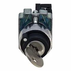 This Dayton key switch is a panel-mounted control device with a 22 mm mounting hole. It features a 2-position maintained/maintained switch action, meaning both positions are latching. The switch is operated with a key coded 455, providing secure access for industrial control circuits.