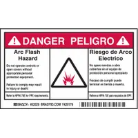 Adhesive-mounted polyester sign warning of arc flash hazards. Nominal size 3 1/2 in x 6 in, 0.01 in thick. Non-retroreflective, non-glow-in-the-dark. Pack of 100. Suitable for marking electrical equipment requiring personal protective equipment before operation or cover removal
