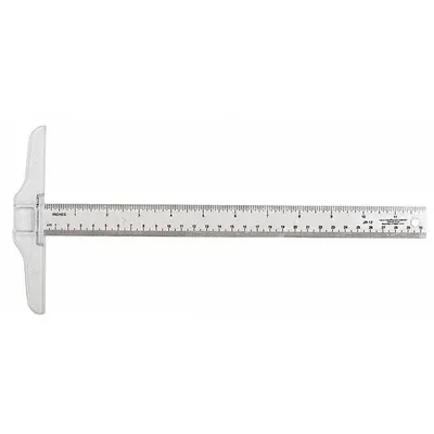 WESTCOTT T-Square: 6 in Base Lg, 6 in x 1 in, 12 in x 1 in, Matte, Plastic - T-Squares