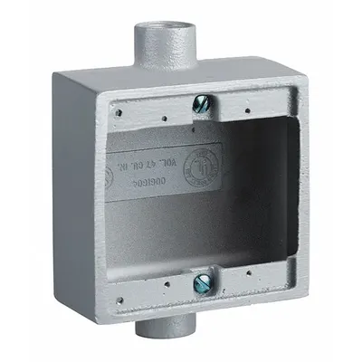 HUBBELL KILLARK Device Box: Iron, Square, 2 Gangs, 1/2 in Hub Size, 50 cu in Capacity - Iron Weatherproof Electrical Boxes