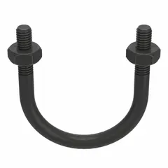 Steel U-bolt with black oxide finish, designed for securing 2 1/2 in pipe. Thread size 3/8"-16, inside height 3 5/8 in. Commonly used in piping, conduit, and tubing support applications.