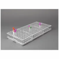 Tube Rack: 10 in Overall Wd, 2 1/2 in Overall Ht, 20 3/4 in Overall Lg, PETG, Clear, (200) Tubes (MPN BLDTUBE200)