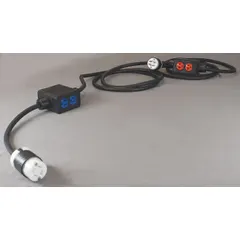 This linkable extension cord provides 4 outlets across 2 outlet boxes, using 12/4 cable with an L14-20P plug. It operates at 125/250V AC and is suited for temporary power distribution in construction, industrial, and outdoor event settings.