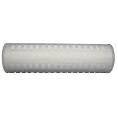 Pleated water filter cartridge with polypropylene media. Rated for 70 gpm flow. 10-inch overall height. Used for particulate removal in industrial water systems, including process water, cooling water, and pre-treatment applications.