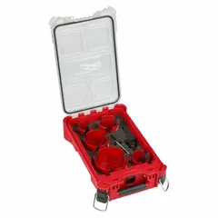 This hole saw kit is designed for cutting holes in plaster, suitable for use by contractors and maintenance professionals. It is commonly used for installing fixtures, outlets, or piping in plaster walls and ceilings.