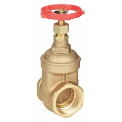 This 2-inch non-rising stem gate valve features a bronze body, bronze wedge, and bronze bonnet with FNPT x FNPT connections. Rated for 200 psi CWP, it is suited for on/off control in general-purpose water, oil, and gas applications where vertical space is limited.