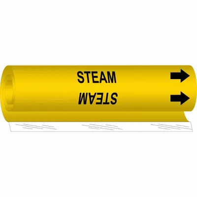 BRADY Pipe Marker: Steam, Yellow, Black, Fits 1/2 to 1 3/8 in Pipe O.D., 1 Pipe Markers - Steam Wrap-Around Pipe Markers