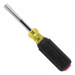This pass-through nut driver features a hollow hex tip and a magnetized tip for secure fastener handling. Designed for standard hex nut driving in confined spaces, it is suitable for assembly and maintenance tasks where through-bolt access is required.