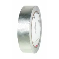 Silver, acrylic tape with embossed foil construction for electrical conductivity and grounding. 1 inch wide, 18 yards long, 4 mil thick, rated 600 V. Used for EMI shielding, cable repair, and grounding connections in electrical systems