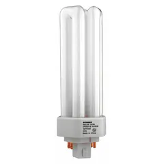 This 32-watt compact fluorescent lamp features a T4 triple twin-tube design with a 4-pin GX24q-3 base. It produces 4100K cool white light and is dimmable. Suitable for general lighting in commercial and industrial fixtures such as recessed troffers, downlights, and wall sconces.