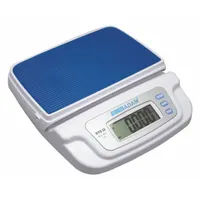 Digital infant scale with integrated indicator, weighing in kilograms. Readability of 0.005 kg and 0.01 lb. Includes AC adapter. CE certified. Suitable for weighing infants and small children in medical settings