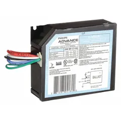 Electronic ballast for 39 W maximum metal halide lamps with ANSI Code C130/M130. Operates on 120/277V AC input voltage and uses pulse start method. Suitable for powering metal halide bulbs in industrial and commercial lighting applications such as warehouses and factories.