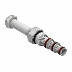 Steel-bodied solenoid cartridge valve with polyurethane seal. Screw-in mounting, two-position, four-way configuration for C08-4 cavity. Used in hydraulic systems for directional control of fluid flow in industrial machinery and mobile equipment.