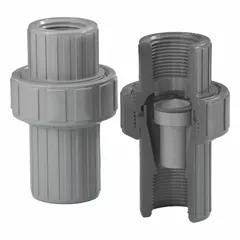 PVC air release valve with 1-inch NPT/FNPT inlet connection. Automatically vents trapped air and gases from liquid piping systems to prevent air locks and reduce surge pressure. Suitable for use with hazardous liquids in chemical processing, water treatment, and industrial fluid handling.