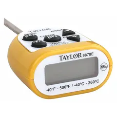 This stem thermometer features a 2-inch LCD dial and 6-inch overall length. It includes a Max/Min Temperature Recall function for monitoring temperature ranges. NSF Certified for food safety applications in commercial kitchens and food service environments.